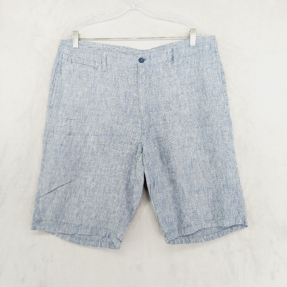 Toscano Men's Striped in Blue/White Pockets Flat Front Lightweight Shorts P2457
